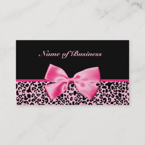 Trendy Pink And Black Leopard Hot Pink Ribbon Business Cards