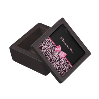Trendy Pink And Black Leopard Hot Pink Ribbon Keepsake Box by PhotographyTKDesigns at Zazzle
