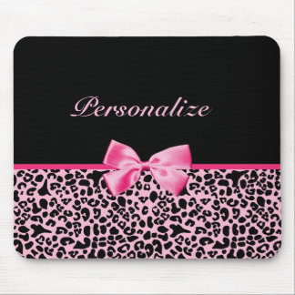 Trendy Pink And Black Leopard Hot Pink Ribbon Mouse Pad