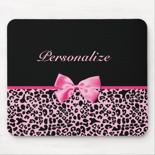 Trendy Pink And Black Leopard Hot Pink Ribbon Mouse Pad