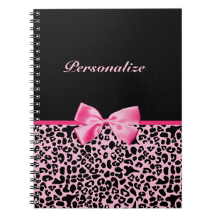 Trendy Pink And Black Leopard Hot Pink Ribbon Notebook