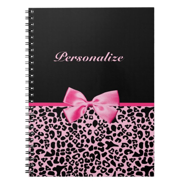 Trendy Pink And Black Leopard Hot Pink Ribbon Notebook (Front)