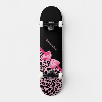 Trendy Pink And Black Leopard Hot Pink Ribbon Skateboard by PhotographyTKDesigns at Zazzle