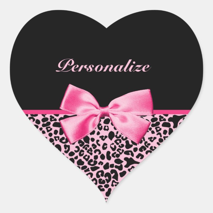 Trendy Pink And Black Leopard Hot Pink Ribbon Heart Sticker