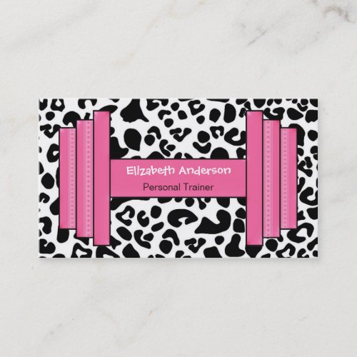 Trendy Pink And Black Leopard Personal Trainer Business Card Template