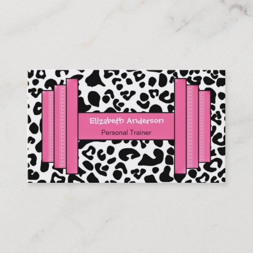 Customizable Trendy Pink And Black Leopard Personal Trainer Business Card Template