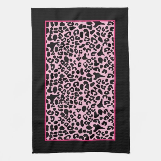 Trendy Hot Pink and Black Modern Leopard Print Hand Towels | Zazzle