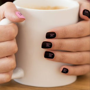 Trendy Pink and Black Monogram Nail Art