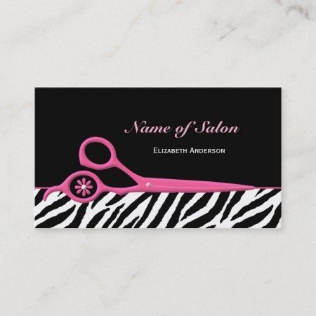 Trendy Pink And Black Zebra Hair Salon Scissors Business Card