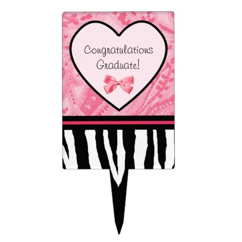 Trendy Pink and Black Zebra Pattern Bow and Name Cake Topper