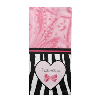 Trendy Pink And Black Zebra Pattern Bow And Name Cloth Napkin by PhotographyTKDesigns at Zazzle