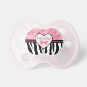 Trendy Pink and Black Zebra Pattern Bow and Name Pacifier (Front)