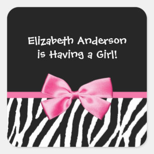 Trendy Pink And Black Zebra Print Girl Baby Shower Square Sticker