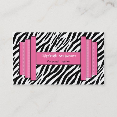 Trendy Pink And Black Zebra Print Personal Trainer Business Cards
