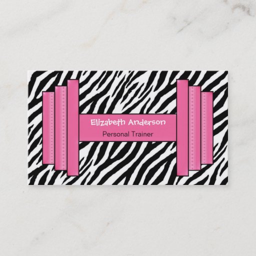 Customizable Trendy Pink And Black Zebra Print Personal Trainer Business Cards