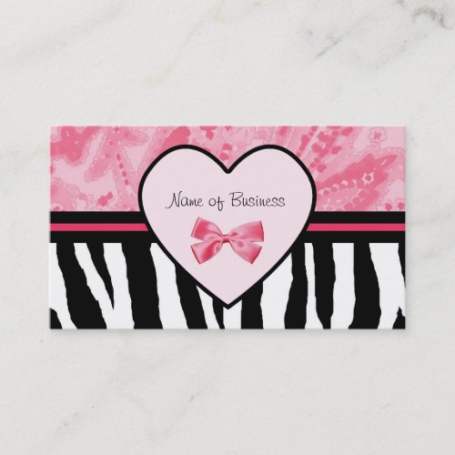 Trendy Pink And Black Zebra Print With Ribbon Business Card