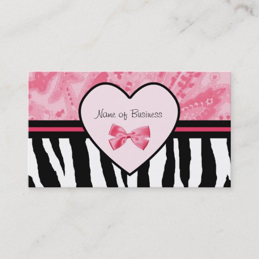 Customizable Trendy Pink And Black Zebra Print With Ribbon Business Card