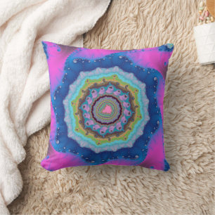 Trendy Pink and Blue Fractal Throw Pillow