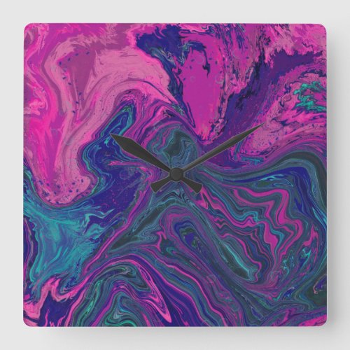 Trendy pink and blue marbling design square wall clock