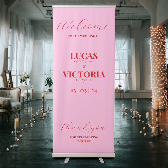 Trendy pink and bright red wedding retractable banner (Creator Uploaded)