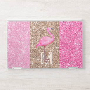 Trendy Pink and Gold Glitter Tropical Flamingo HP Laptop Skin