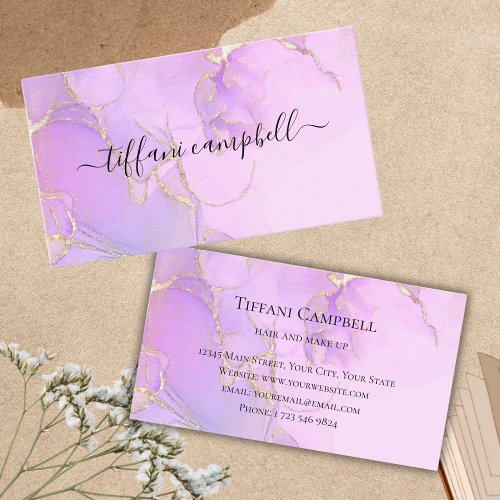 Trendy Pink and Gold Make up Artist Business Card