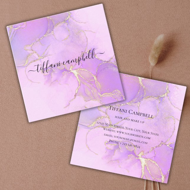 Trendy Pink and Gold Make up Artist Square Business Card (Creator Uploaded)