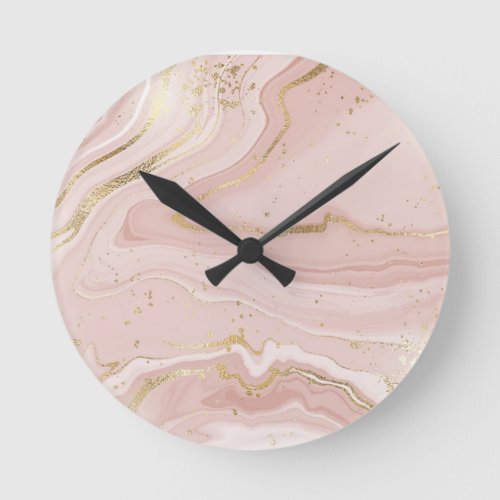 Trendy Pink and Gold Marble Art Round Clock