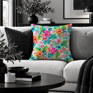 Trendy Pink and Green Eccentric Preppy Floral Pill Throw Pillow