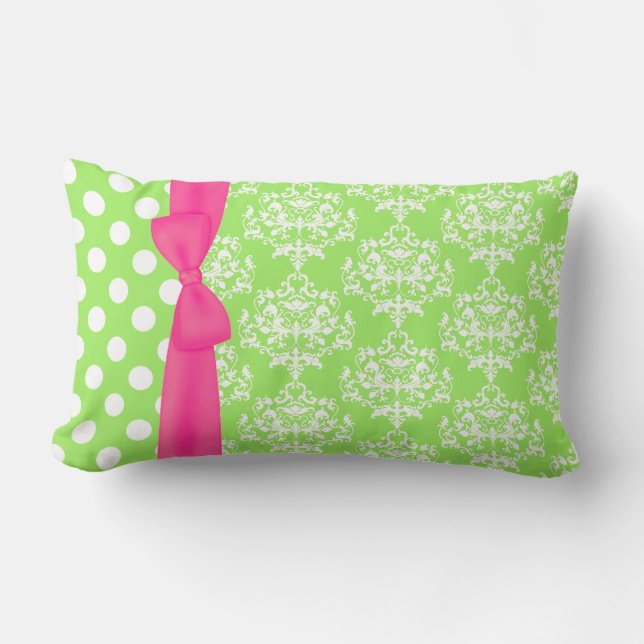 Trendy Pink and Green Monogram Designer Pillow (Front)