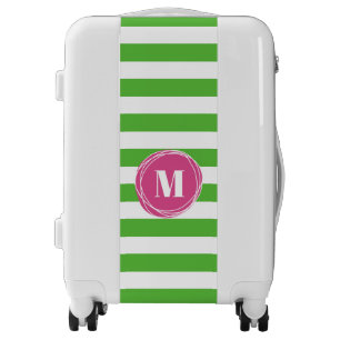 Trendy Pink And Green Stripes Monogram Luggage