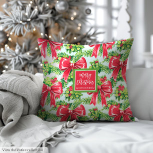 Trendy pink and green watercolor preppy festive throw pillow