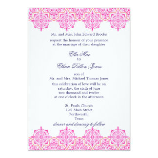 Trendy Pink and Orange Damask Wedding invitations