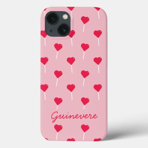 Trendy Pink and Red Heart Pops Personalized iPhone 13 Case