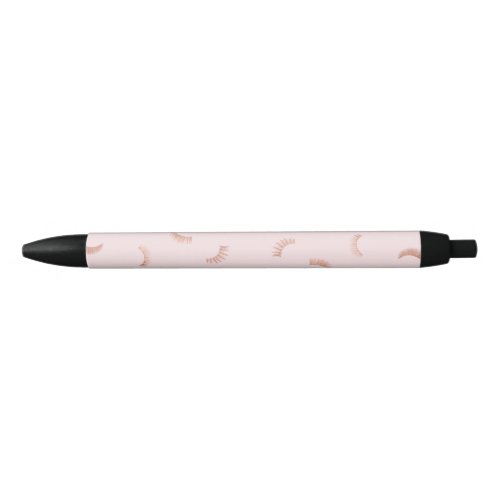 Trendy Pink and Rose Gold Lashes Pattern Black Ink Pen