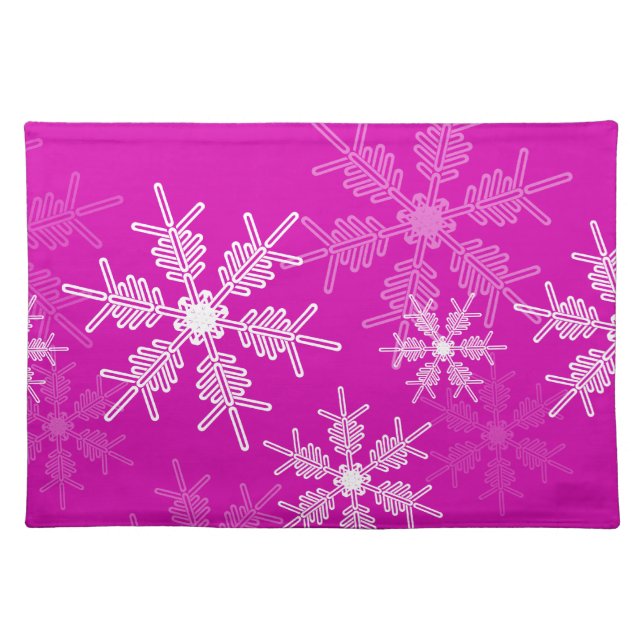 Trendy pink and white Christmas snowflakes Cloth Placemat (Front)