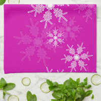 White Snowflake on Dark Green Kitchen Towel, Zazzle