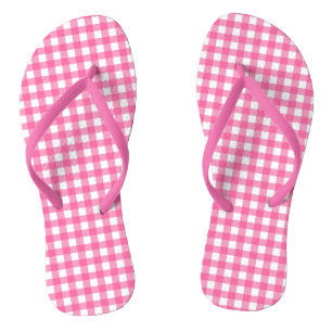 Trendy Pink and White Gingham Checkered Flip Flops