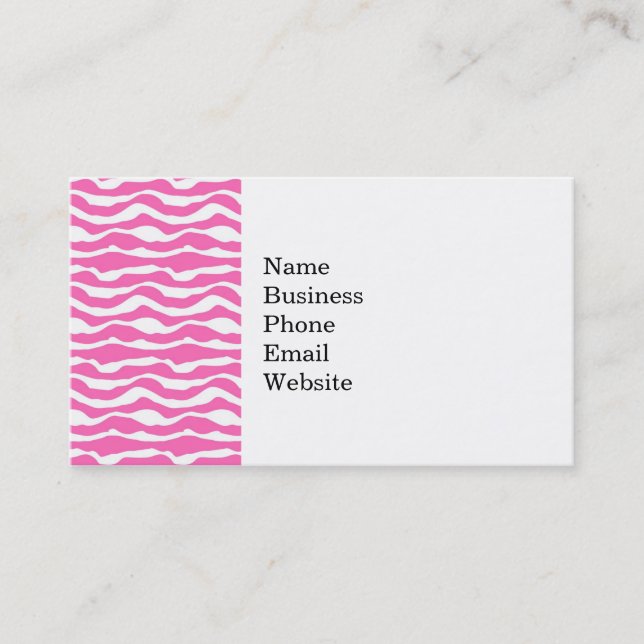 Trendy Pink and White Zebra Striped Pattern Business Card (Front)