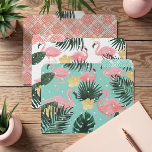 Trendy Pink & Aqua Tropical Flamingo & Palm Leafs File Folder