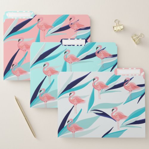 Trendy Pink  Aqua Tropical Flamingo  Palm Leafs File Folder