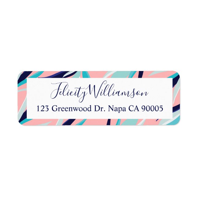 Trendy Pink & Aqua Tropical Flamingo & Palm Leafs Label (Front)