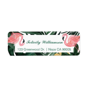 Trendy Pink & Aqua Tropical Flamingo & Palm Leafs Label