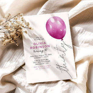 Trendy Pink Balloon 30th Birthday Invitation