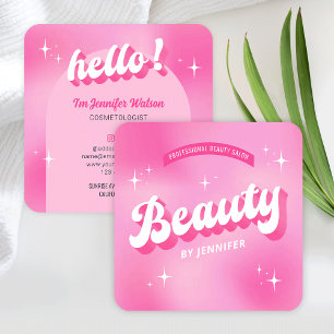 Trendy Pink Beauty Salon Retro Girly Groovy Lashes Square Business Card