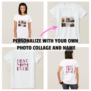 Trendy Pink Best Mom Ever Photo Collage T-Shirt