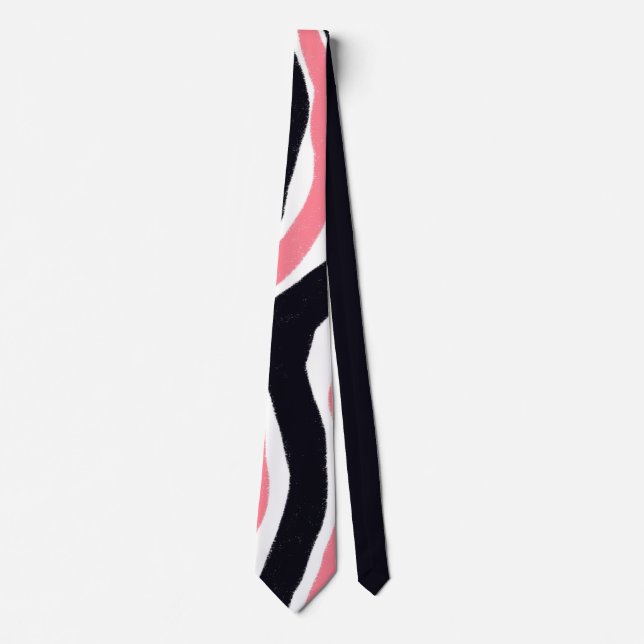 Trendy Pink Black Abstract Stripe Pattern Neck Tie (Front)