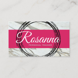Trendy pink, black and white marble business card. card