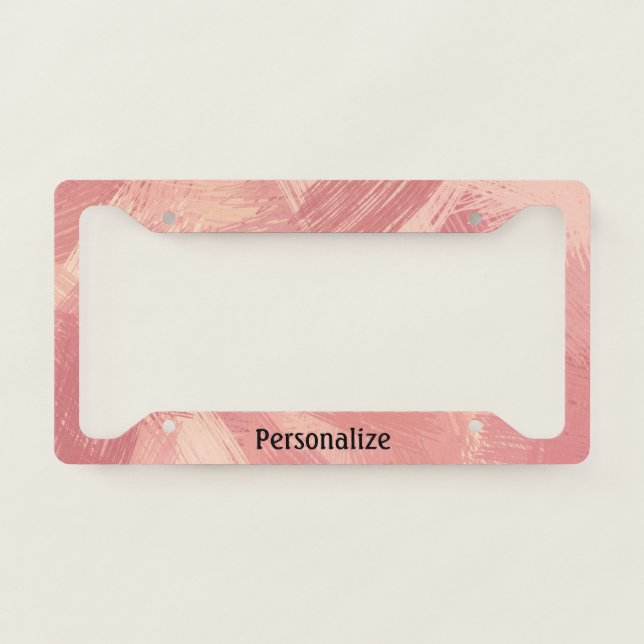 Trendy Pink Black Artist Brush Strokes Auto License Plate Frame (Front)