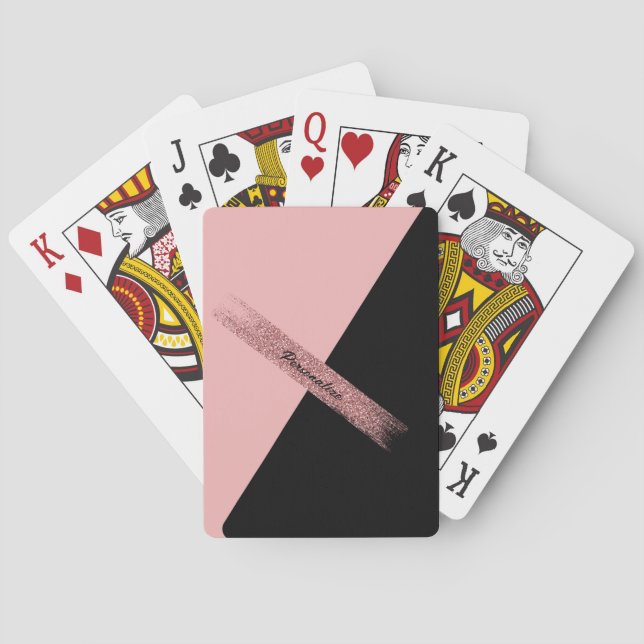 Trendy Pink Black Glitter Personalized Chic Glam Poker Cards (Back)